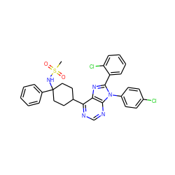 CS(=O)(=O)NC1(c2ccccc2)CCC(c2ncnc3c2nc(-c2ccccc2Cl)n3-c2ccc(Cl)cc2)CC1 ZINC001772620698