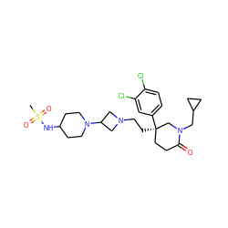 CS(=O)(=O)NC1CCN(C2CN(CC[C@@]3(c4ccc(Cl)c(Cl)c4)CCC(=O)N(CC4CC4)C3)C2)CC1 ZINC000027619730