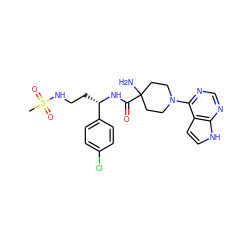 CS(=O)(=O)NCC[C@H](NC(=O)C1(N)CCN(c2ncnc3[nH]ccc23)CC1)c1ccc(Cl)cc1 ZINC000095581572