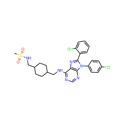 CS(=O)(=O)NCC1CCC(CNc2ncnc3c2nc(-c2ccccc2Cl)n3-c2ccc(Cl)cc2)CC1 ZINC000205785032