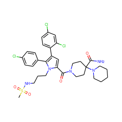 CS(=O)(=O)NCCCn1c(C(=O)N2CCC(C(N)=O)(N3CCCCC3)CC2)cc(-c2ccc(Cl)cc2Cl)c1-c1ccc(Cl)cc1 ZINC000058582847