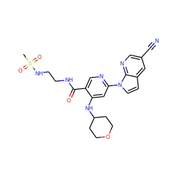 CS(=O)(=O)NCCNC(=O)c1cnc(-n2ccc3cc(C#N)cnc32)cc1NC1CCOCC1 ZINC001772608527