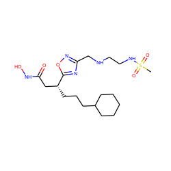 CS(=O)(=O)NCCNCc1noc([C@H](CCCC2CCCCC2)CC(=O)NO)n1 ZINC000028701884