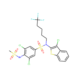 CS(=O)(=O)Nc1c(Cl)cc(S(=O)(=O)N(CCCCC(F)(F)F)c2sc3ccccc3c2Cl)cc1Cl ZINC000115234770