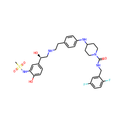 CS(=O)(=O)Nc1cc([C@@H](O)CNCCc2ccc(NC3CCN(C(=O)NCc4cc(F)ccc4F)CC3)cc2)ccc1O ZINC000095541797