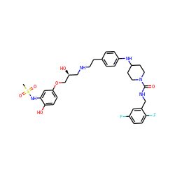CS(=O)(=O)Nc1cc(OC[C@@H](O)CNCCc2ccc(NC3CCN(C(=O)NCc4cc(F)ccc4F)CC3)cc2)ccc1O ZINC000049864895