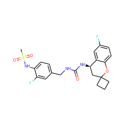 CS(=O)(=O)Nc1ccc(CNC(=O)N[C@@H]2CC3(CCC3)Oc3ccc(F)cc32)cc1F ZINC000169704433