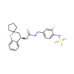 CS(=O)(=O)Nc1ccc(CNC(=O)N[C@@H]2CC3(CCCC3)Oc3ccccc32)cc1F ZINC000169704457