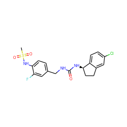 CS(=O)(=O)Nc1ccc(CNC(=O)N[C@@H]2CCc3cc(Cl)ccc32)cc1F ZINC000169704420