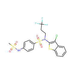 CS(=O)(=O)Nc1ccc(S(=O)(=O)N(CCC(F)(F)F)c2sc3ccccc3c2Cl)cc1 ZINC000115230195