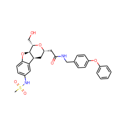 CS(=O)(=O)Nc1ccc2c(c1)[C@@H]1C[C@@H](CC(=O)NCc3ccc(Oc4ccccc4)cc3)O[C@@H](CO)[C@@H]1O2 ZINC000095599690