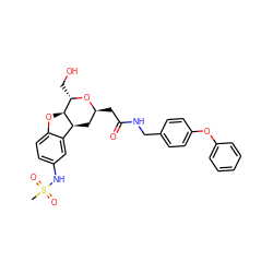 CS(=O)(=O)Nc1ccc2c(c1)[C@@H]1C[C@H](CC(=O)NCc3ccc(Oc4ccccc4)cc3)O[C@@H](CO)[C@@H]1O2 ZINC000095602659