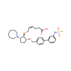 CS(=O)(=O)Nc1cccc(-c2ccc(CO[C@@H]3CC[C@H](N4CCCCCC4)[C@H]3OC/C=C\CCC(=O)O)cc2)c1 ZINC000027754323