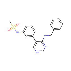 CS(=O)(=O)Nc1cccc(-c2cncnc2NCc2ccccc2)c1 ZINC000004257382