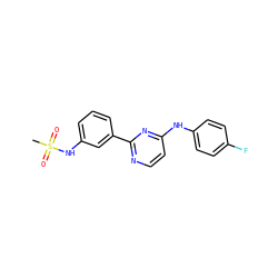 CS(=O)(=O)Nc1cccc(-c2nccc(Nc3ccc(F)cc3)n2)c1 ZINC000004257416