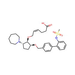 CS(=O)(=O)Nc1ccccc1-c1ccc(CO[C@H]2CC[C@H](N3CCCCCC3)[C@H]2OC/C=C\CCC(=O)O)cc1 ZINC000027738264