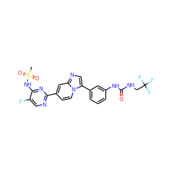 CS(=O)(=O)Nc1nc(-c2ccn3c(-c4cccc(NC(=O)NCC(F)(F)F)c4)cnc3c2)ncc1F ZINC000169704721