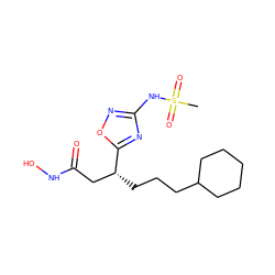 CS(=O)(=O)Nc1noc([C@H](CCCC2CCCCC2)CC(=O)NO)n1 ZINC000028701837