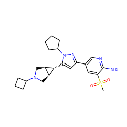 CS(=O)(=O)c1cc(-c2cc([C@@H]3[C@H]4CN(C5CCC5)C[C@H]43)n(C3CCCC3)n2)cnc1N ZINC000148069674