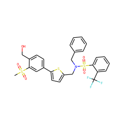 CS(=O)(=O)c1cc(-c2ccc(CN(Cc3ccccc3)S(=O)(=O)c3ccccc3C(F)(F)F)s2)ccc1CO ZINC000043203711