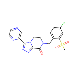 CS(=O)(=O)c1cc(Cl)ccc1CN1CCn2c(nnc2-c2cnccn2)C1=O ZINC000219145969