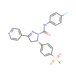 CS(=O)(=O)c1ccc([C@@H]2CC(c3ccncc3)=NN2C(=O)Nc2ccc(F)cc2)cc1 ZINC001772647017