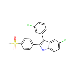 CS(=O)(=O)c1ccc(-c2[nH]c3ccc(Cl)cc3c2-c2cccc(Cl)c2)cc1 ZINC000013477369