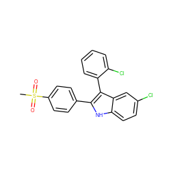 CS(=O)(=O)c1ccc(-c2[nH]c3ccc(Cl)cc3c2-c2ccccc2Cl)cc1 ZINC000013477372