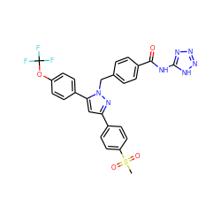 CS(=O)(=O)c1ccc(-c2cc(-c3ccc(OC(F)(F)F)cc3)n(Cc3ccc(C(=O)Nc4nnn[nH]4)cc3)n2)cc1 ZINC000066251171