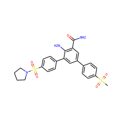 CS(=O)(=O)c1ccc(-c2cc(C(N)=O)c(N)c(-c3ccc(S(=O)(=O)N4CCCC4)cc3)c2)cc1 ZINC000028703789