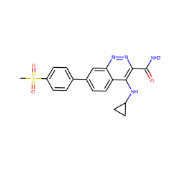 CS(=O)(=O)c1ccc(-c2ccc3c(NC4CC4)c(C(N)=O)nnc3c2)cc1 ZINC000095590516