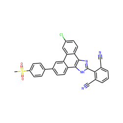 CS(=O)(=O)c1ccc(-c2ccc3c(c2)c2cc(Cl)ccc2c2nc(-c4c(C#N)cccc4C#N)[nH]c32)cc1 ZINC000049723318