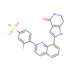 CS(=O)(=O)c1ccc(-c2ccc3cccc(-c4cc5c([nH]4)CCNC5=O)c3n2)c(F)c1 ZINC000222346663