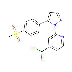 CS(=O)(=O)c1ccc(-c2ccnn2-c2cc(C(=O)O)ccn2)cc1 ZINC000146888774