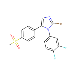 CS(=O)(=O)c1ccc(-c2cnc(Br)n2-c2ccc(F)c(F)c2)cc1 ZINC000095577840