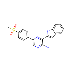 CS(=O)(=O)c1ccc(-c2cnc(N)c(-c3cc4ccccc4[nH]3)n2)cc1 ZINC000071330308