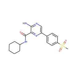 CS(=O)(=O)c1ccc(-c2cnc(N)c(C(=O)NC3CCCCC3)n2)cc1 ZINC000071317605