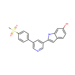 CS(=O)(=O)c1ccc(-c2cncc(-c3cc4ccc(O)cc4[nH]3)c2)cc1 ZINC000073139822