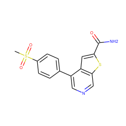 CS(=O)(=O)c1ccc(-c2cncc3sc(C(N)=O)cc23)cc1 ZINC000063298476