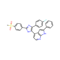 CS(=O)(=O)c1ccc(-c2nc(-c3ccc(F)cc3)c(-c3ccnc4[nH]c(-c5ccccc5)cc34)[nH]2)cc1 ZINC000095578122