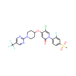 CS(=O)(=O)c1ccc(-n2cc(Cl)c(OC3CCN(c4ncc(C(F)(F)F)cn4)CC3)cc2=O)c(F)c1 ZINC000143950013