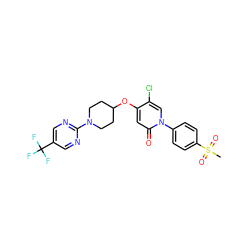 CS(=O)(=O)c1ccc(-n2cc(Cl)c(OC3CCN(c4ncc(C(F)(F)F)cn4)CC3)cc2=O)cc1 ZINC000072317490