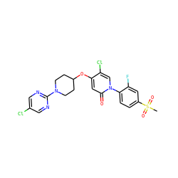 CS(=O)(=O)c1ccc(-n2cc(Cl)c(OC3CCN(c4ncc(Cl)cn4)CC3)cc2=O)c(F)c1 ZINC000072317493