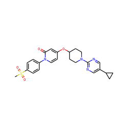 CS(=O)(=O)c1ccc(-n2ccc(OC3CCN(c4ncc(C5CC5)cn4)CC3)cc2=O)cc1 ZINC000059067527