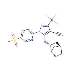 CS(=O)(=O)c1ccc(-n2nc(C(F)(F)F)c(C#N)c2N[C@@H]2C[C@H]3CC[C@H]2C3)nc1 ZINC000253638306