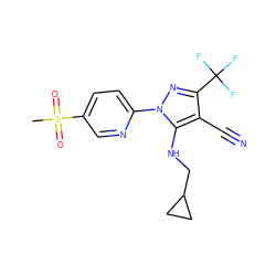 CS(=O)(=O)c1ccc(-n2nc(C(F)(F)F)c(C#N)c2NCC2CC2)nc1 ZINC000028566112