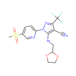 CS(=O)(=O)c1ccc(-n2nc(C(F)(F)F)c(C#N)c2NCC2OCCO2)nc1 ZINC000028566110