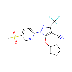 CS(=O)(=O)c1ccc(-n2nc(C(F)(F)F)c(C#N)c2OC2CCCC2)nc1 ZINC000028570050