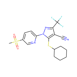 CS(=O)(=O)c1ccc(-n2nc(C(F)(F)F)c(C#N)c2SC2CCCCC2)nc1 ZINC000028570753