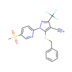 CS(=O)(=O)c1ccc(-n2nc(C(F)(F)F)c(C#N)c2SCc2ccccc2)nc1 ZINC000028569872